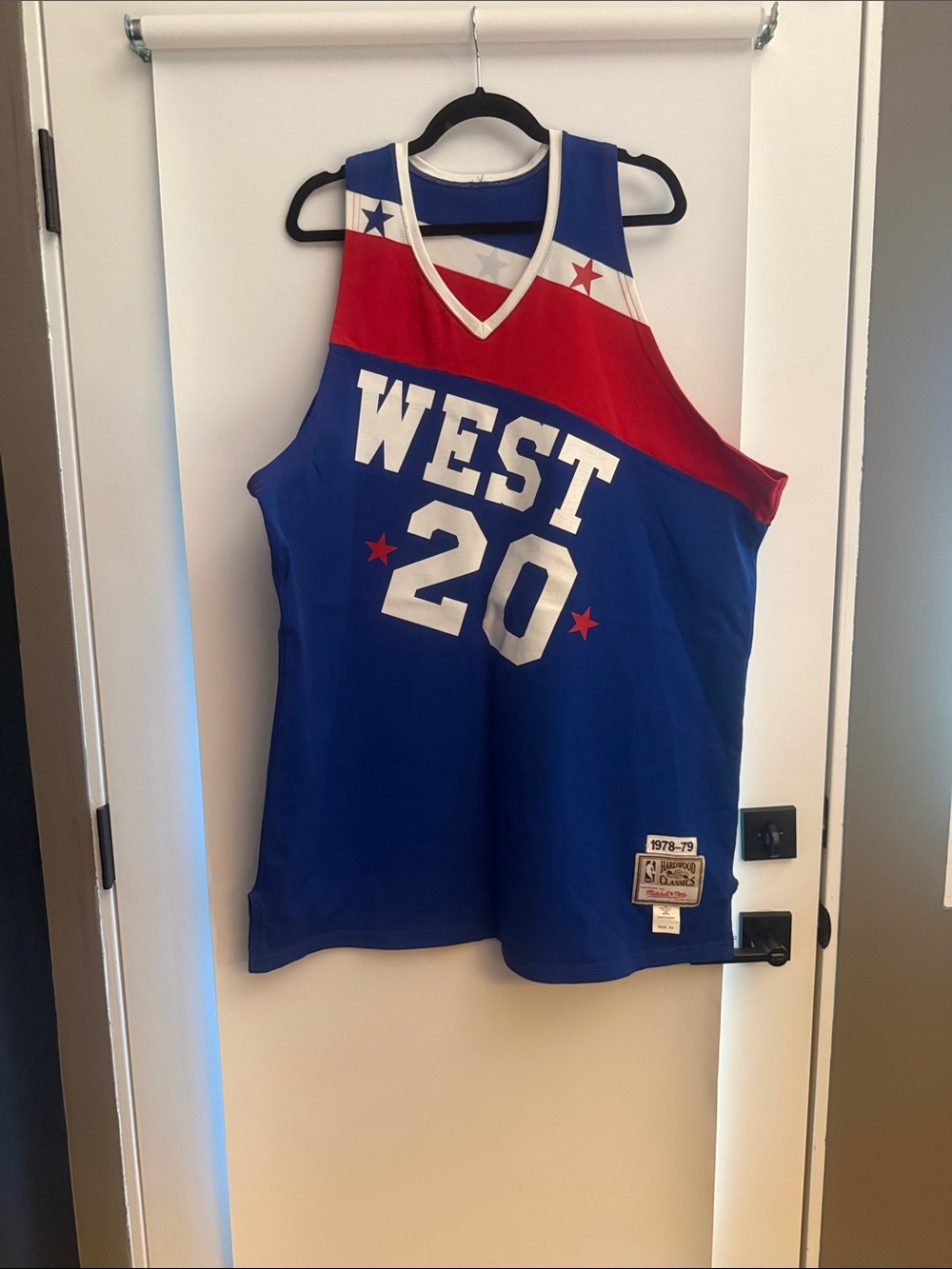 Mitchell & Ness Blue and Red WEST #20 Kids Basketball Jersey